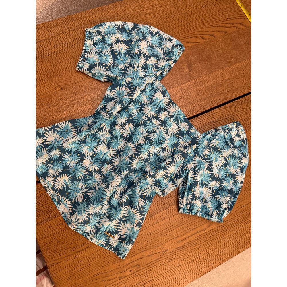 MICHAEL Michael Kors Nassau Teal Metallic Floral Puff Sleeve Blouse Size S